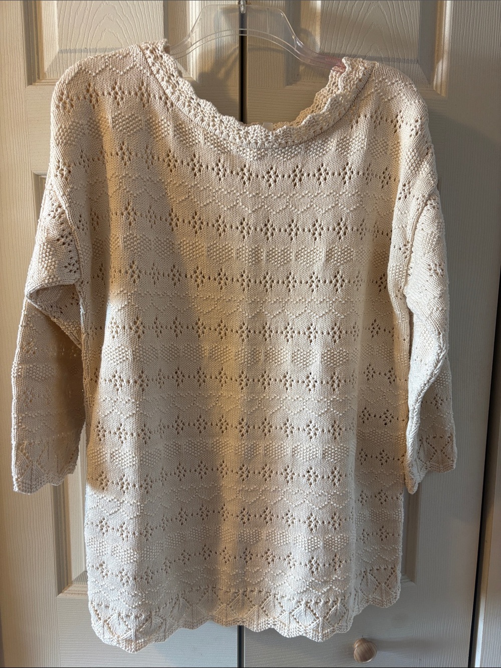 Crochet Openwork Tunic Sweater - Cream